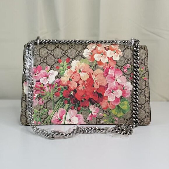 Gucci GG Logo Supreme Medium Dionysus Shoulder Bag with Floral Accent and Red Tr - Picture 4 of 11